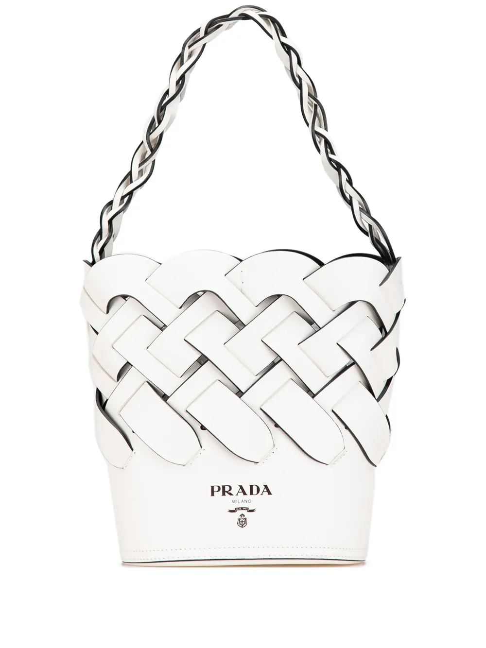 Pre-owned Prada 2013-2024 Vitello Intreccio Tress Bucket Bag In White