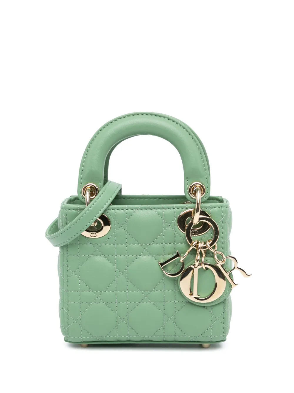 Christian Dior Pre-Owned 2021 Micro Lambskin Cannage Lady Dior satchel - Verde