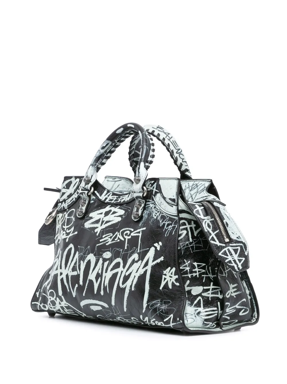 Balenciaga Pre-Owned 2022 S lamsleren Graffiti Motocross Neo Cagole boekentas - Zwart