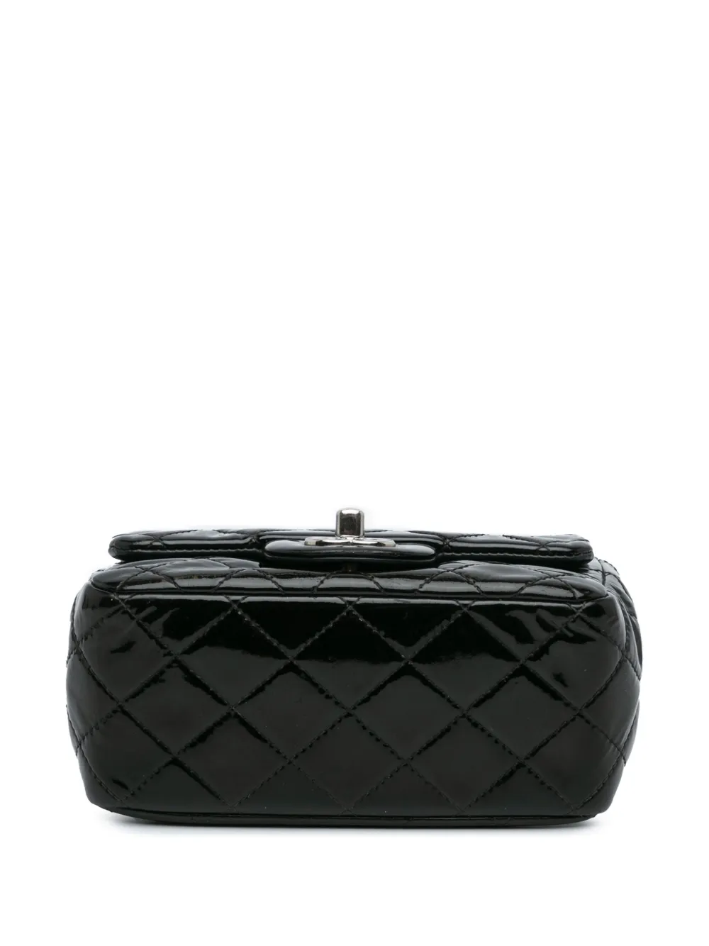Pre-owned Chanel 2014-2015 Mini Square Classic Patent Single Flap Crossbody Bag In Black