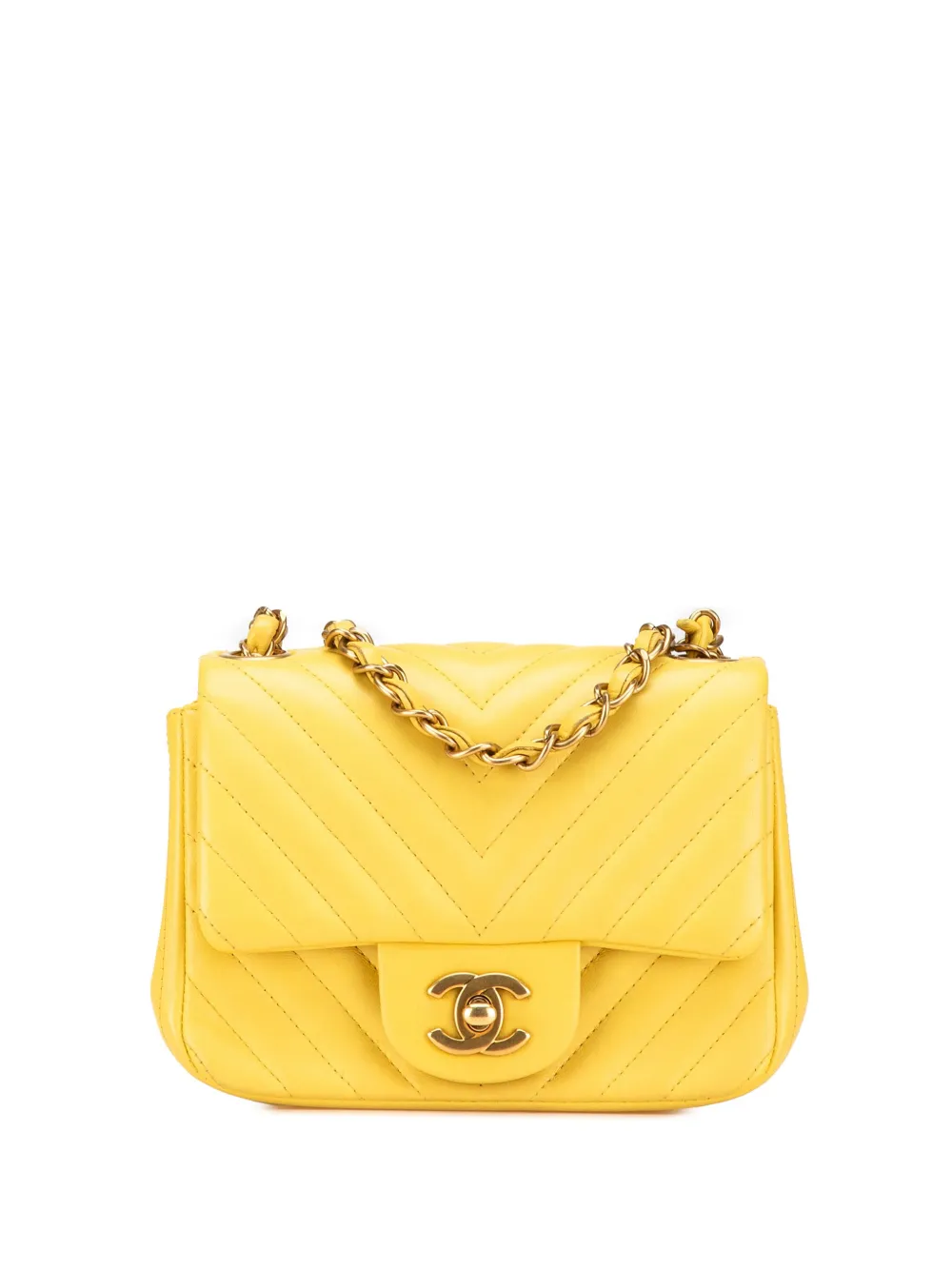 CHANEL Pre-Owned شنطة كروس 'سكوير كلاسيك شيفرون سينغل فلاب' جلد صغيرة 2015-2016 | أصفر | Image 1