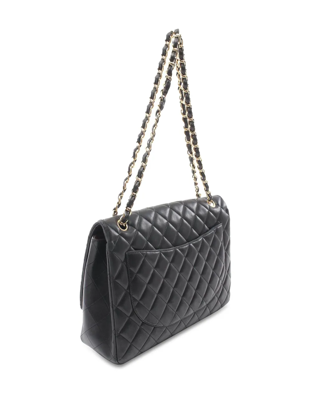CHANEL Pre-Owned 2010-2011 Maxi Classic lamsleren Single Flap schoudertas - Zwart