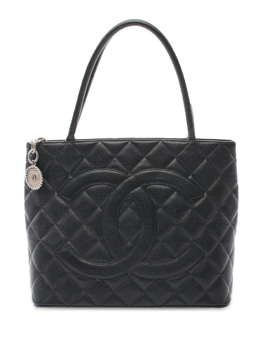 Pre-owned Chanel 2000-2002 Caviar Medallion Tote Bag In Black