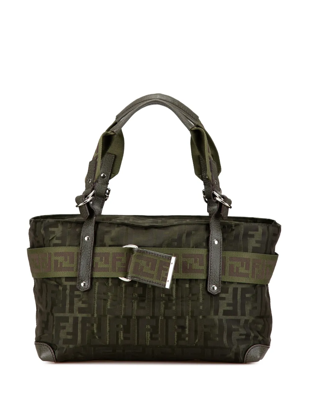 Pre-owned Fendi 2000-2010 Medium Zucca Nylon Zip Code Handbag In Green