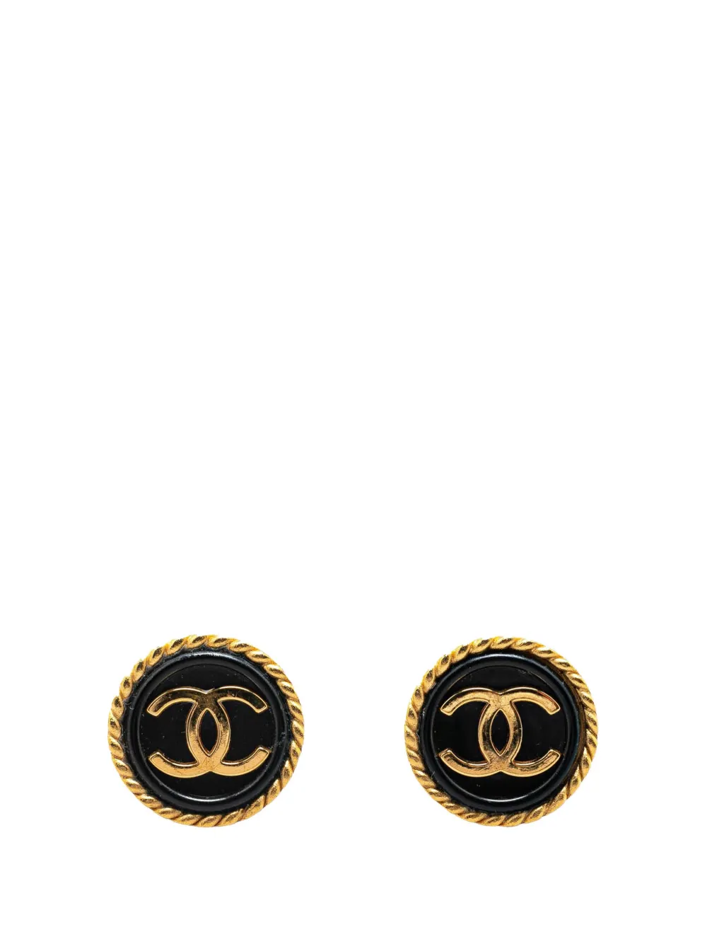 CHANEL Pre-Owned aretes Gold Plated CC Button Clip On Earrings 1995 | negro | Image 1