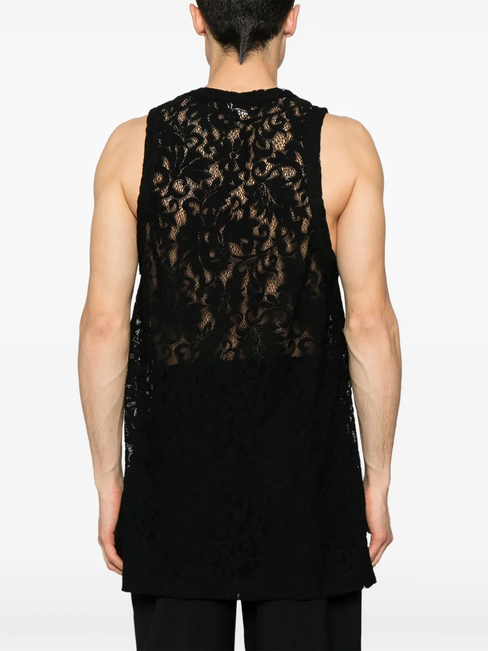 Comme des Garçons Homme Plus Tanktop met bloemenkant Zwart