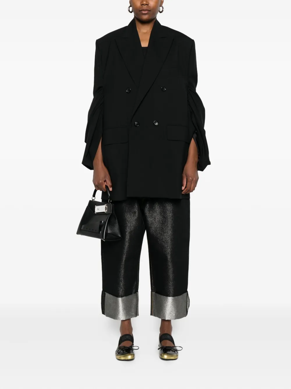 Comme Des Garçons metallic cropped trousers Zwart