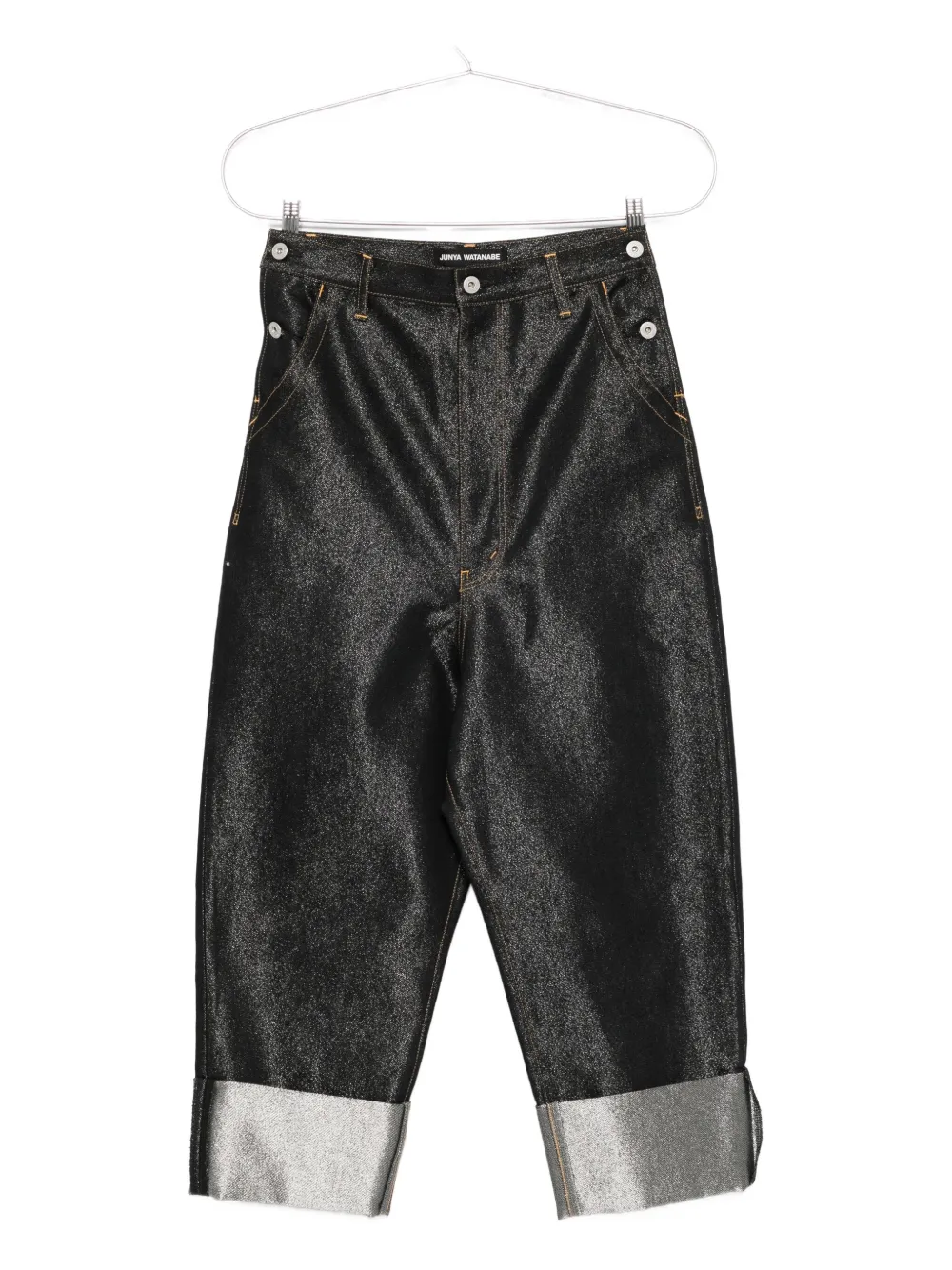 Comme Des Garçons Metallic Cropped Trousers In Black
