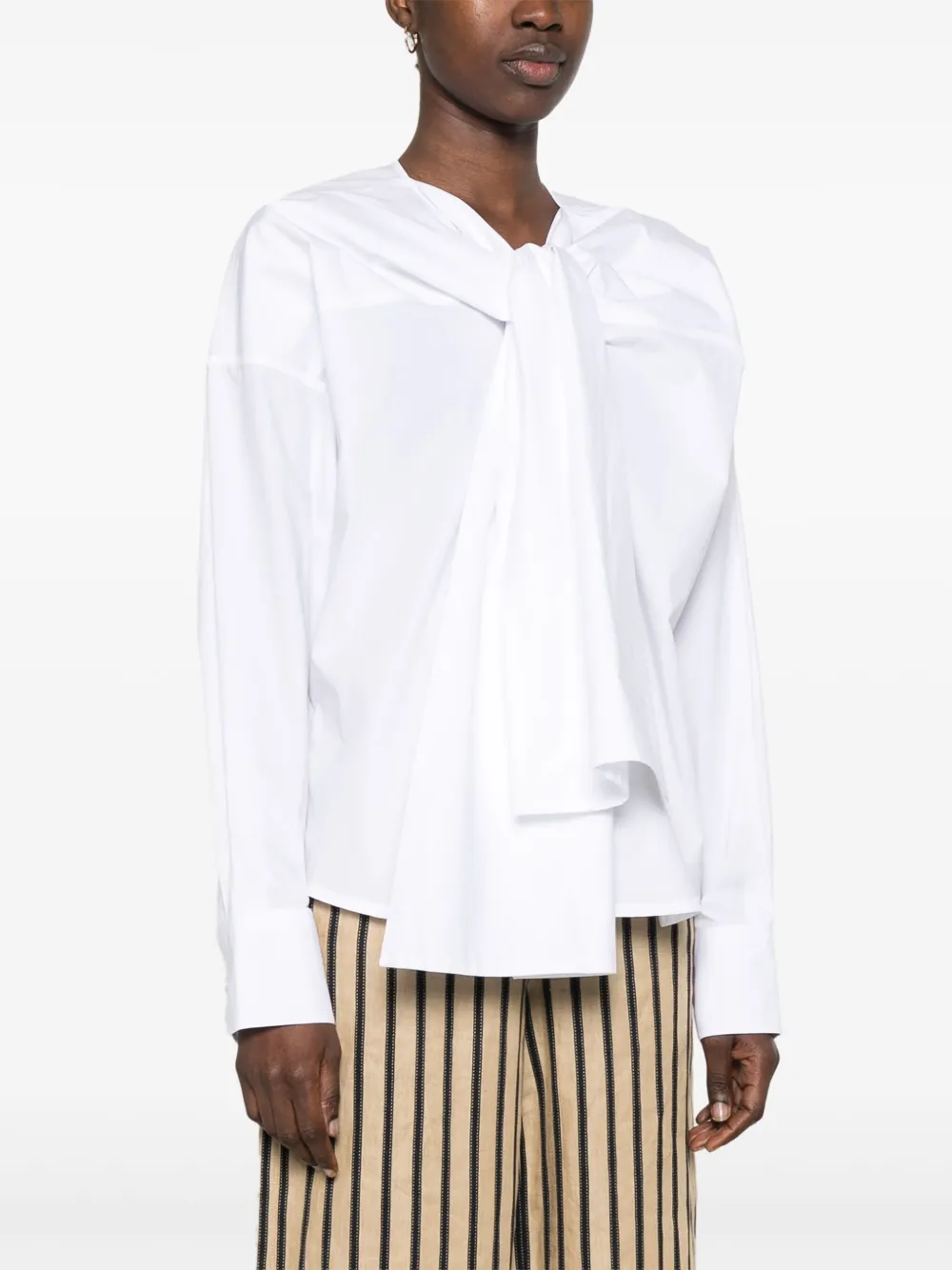 Plan C Popeline blouse met strik Wit