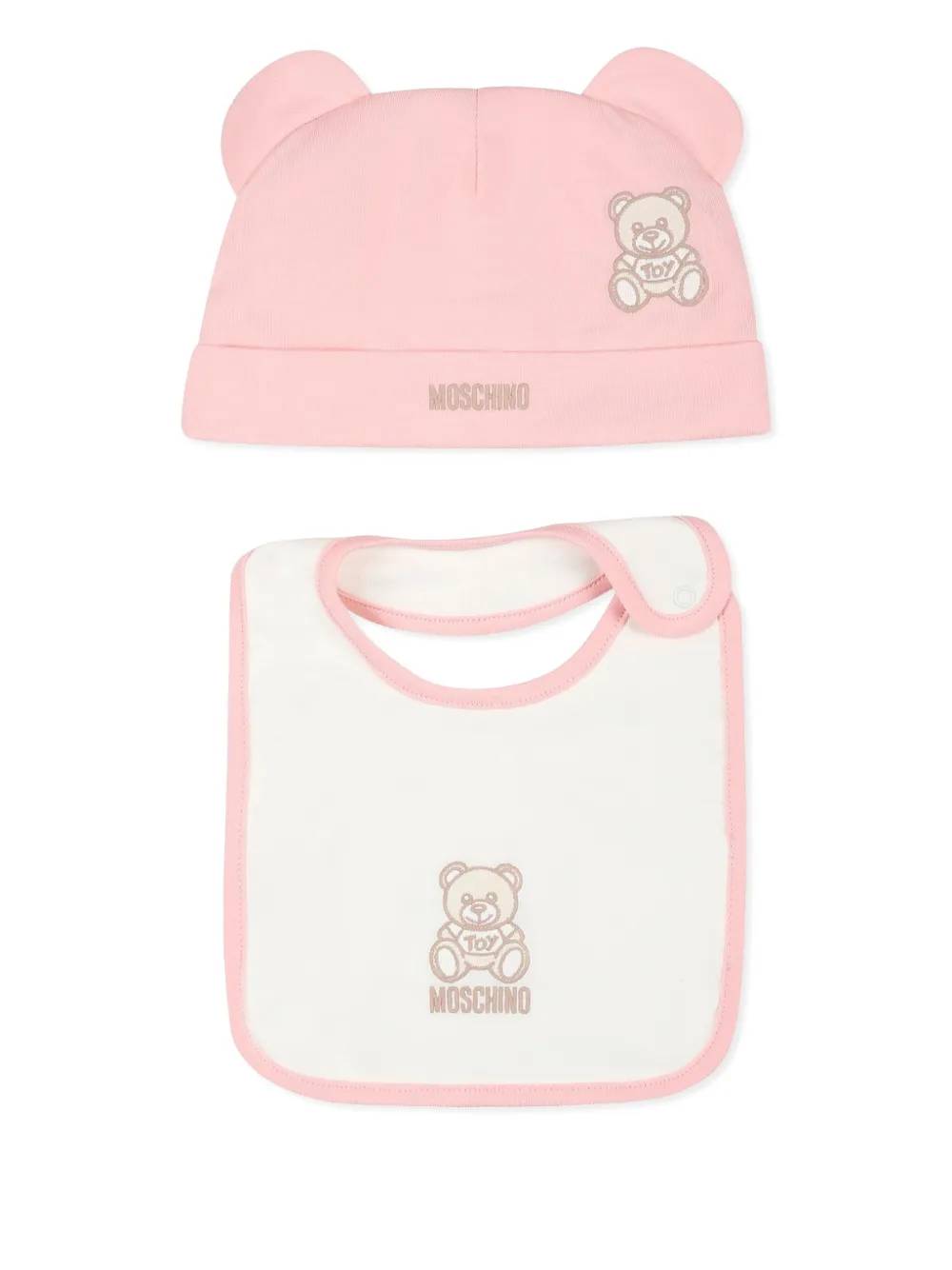 Moschino Kids Muts en slabbetje set met teddybeerprint Roze
