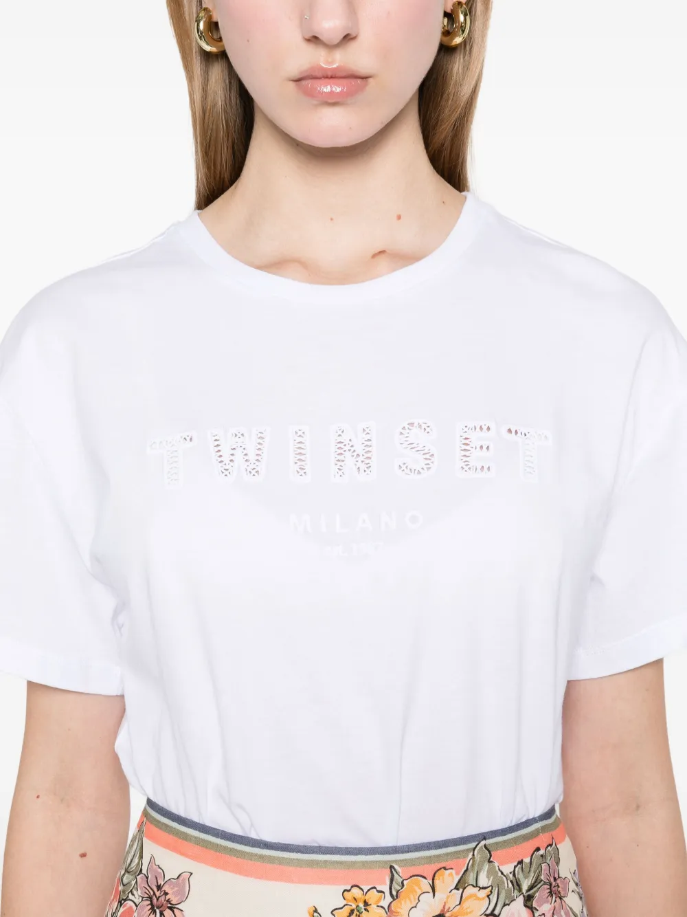 TWINSET T-shirt met geborduurd logo Wit