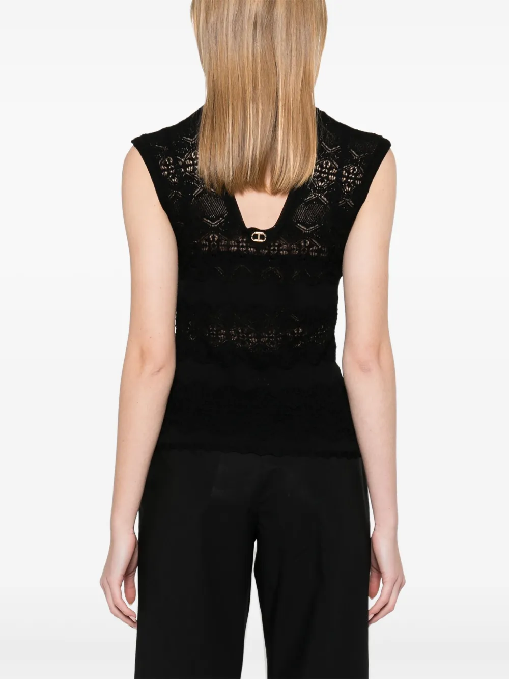 Twinset Twin-set Fitted Black Top With Lace Detailing In 00006