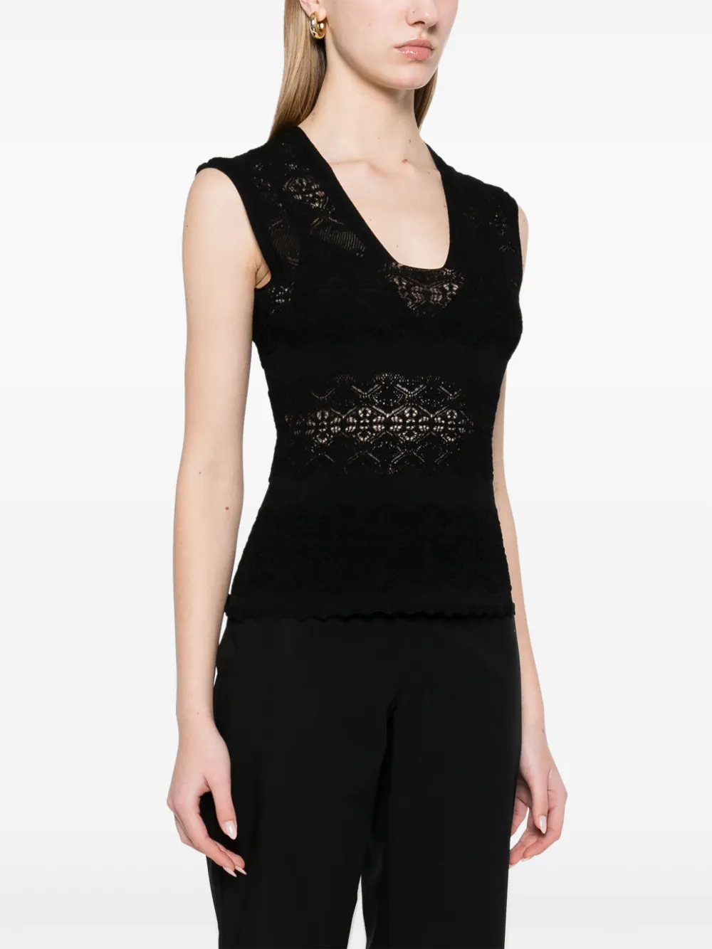 Twinset Twin-set Fitted Black Top With Lace Detailing In 00006