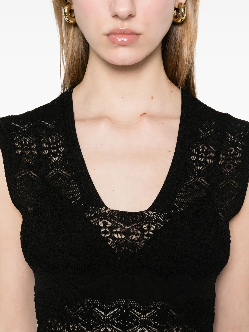 Twinset Twin-set Fitted Black Top With Lace Detailing In 00006