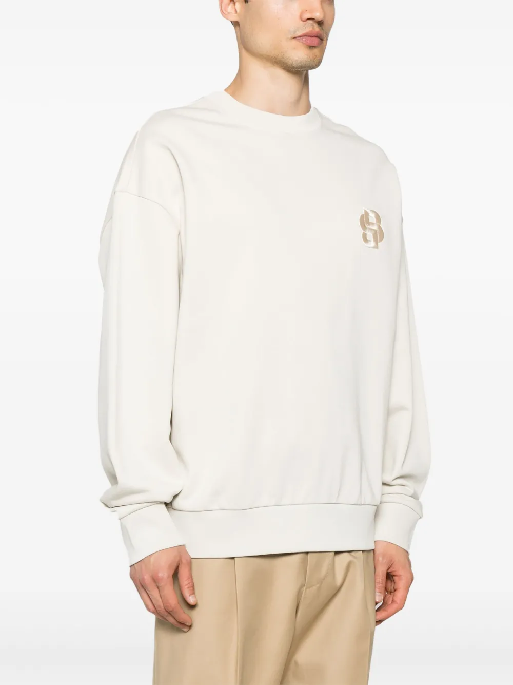 Shop Hugo Boss Double B Cotton Sweatshirt In Neutrals