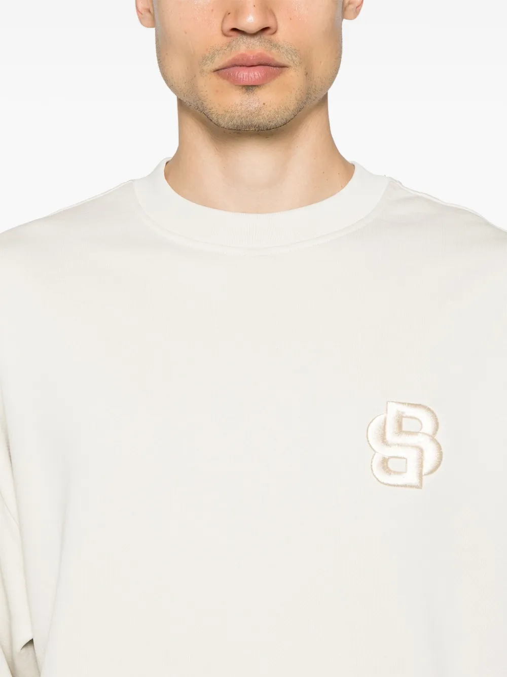 Shop Hugo Boss Double B Cotton Sweatshirt In Neutrals