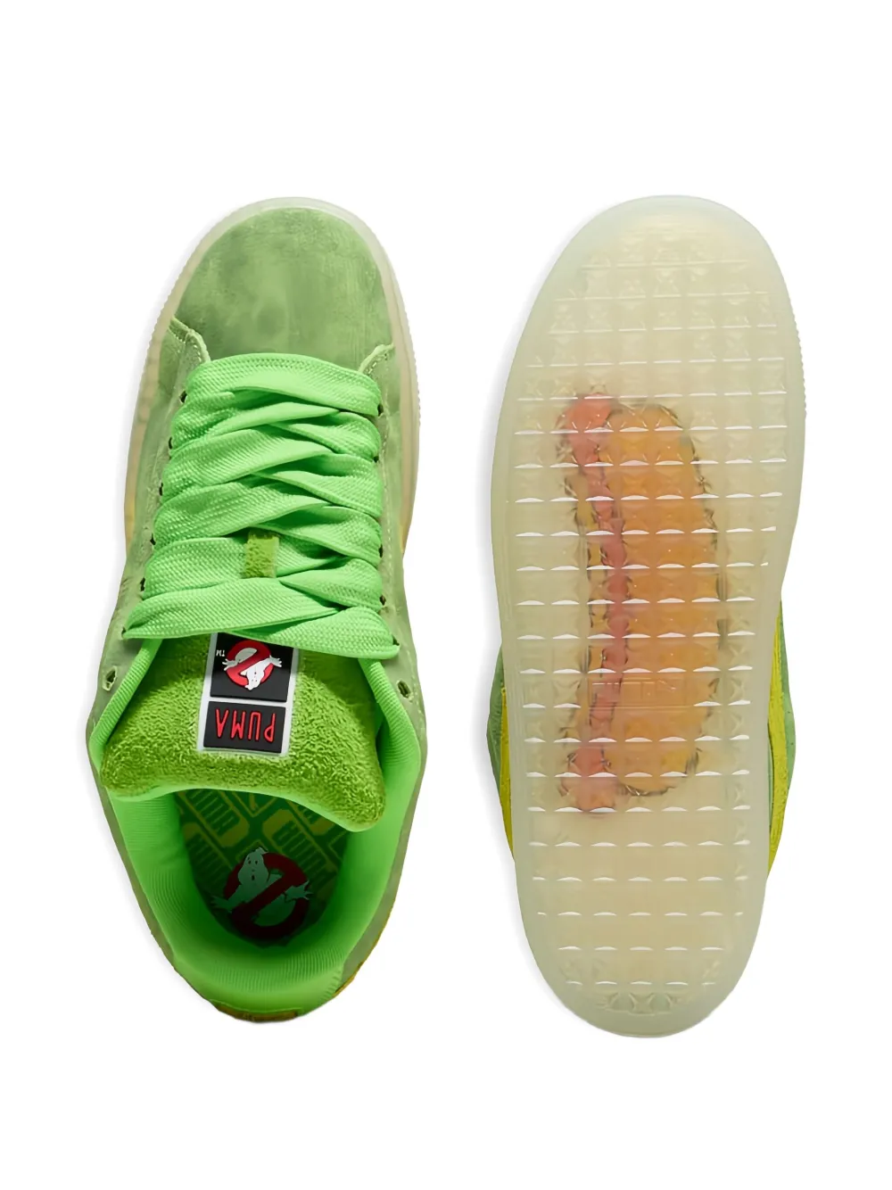 PUMA x Ghostbusters Suede XL Slimer "Green Lime Smash Warm White" sneakers