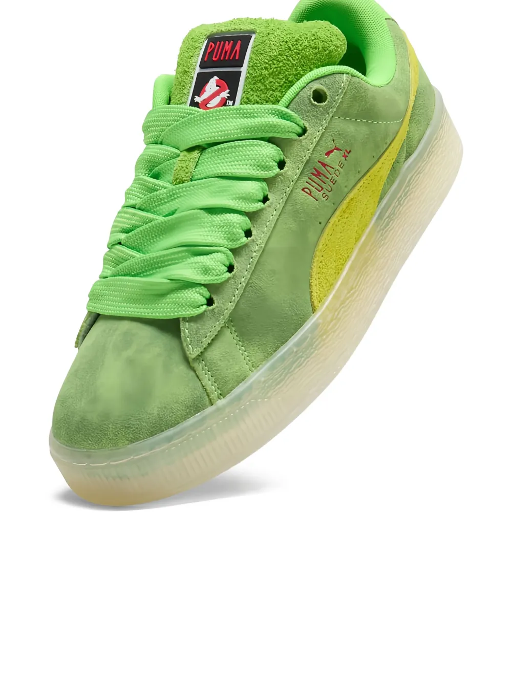 PUMA x Ghostbusters Suede XL Slimer "Green Lime Smash Warm White" sneakers