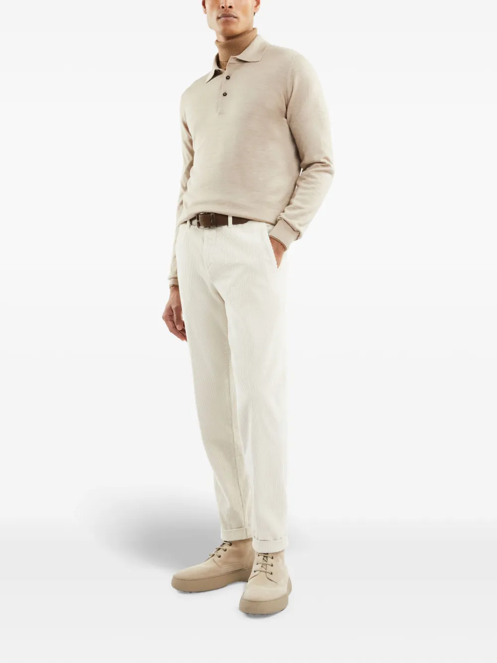 Fay Poloshirt van wol-zijde - Beige