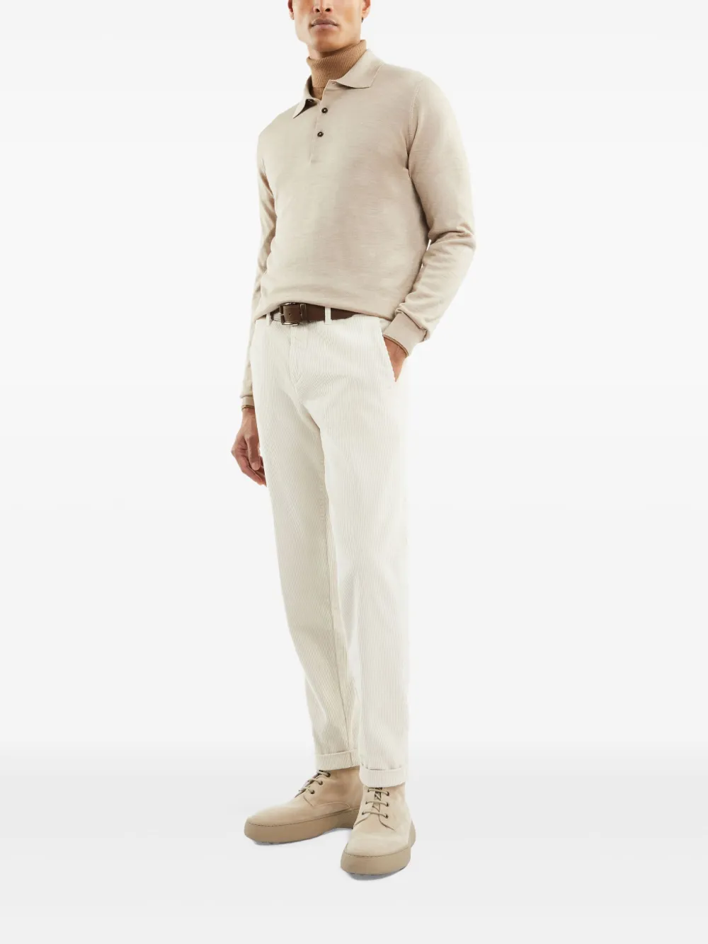 Fay Poloshirt van wol-zijde - Beige