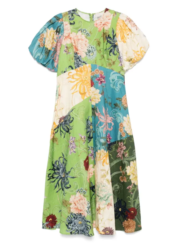 送料関税込み★Alemais★Avery フローラル リネン ミディドレス ALEMAIS Avery Midi Dress | Green | FARFETCH