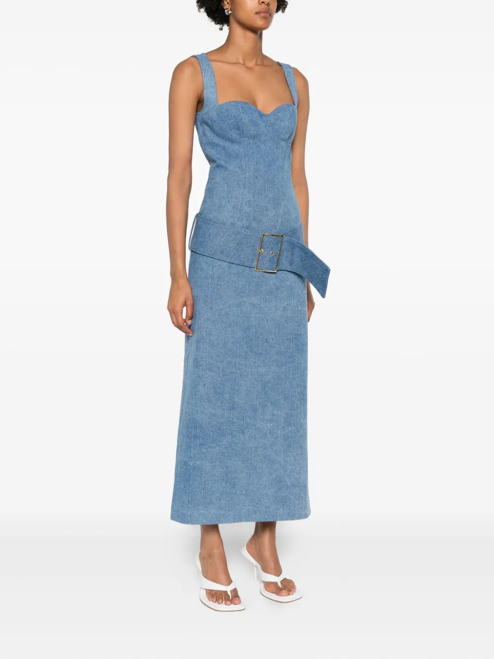 Rowen Rose Midi-jurk met ceintuur - Blauw