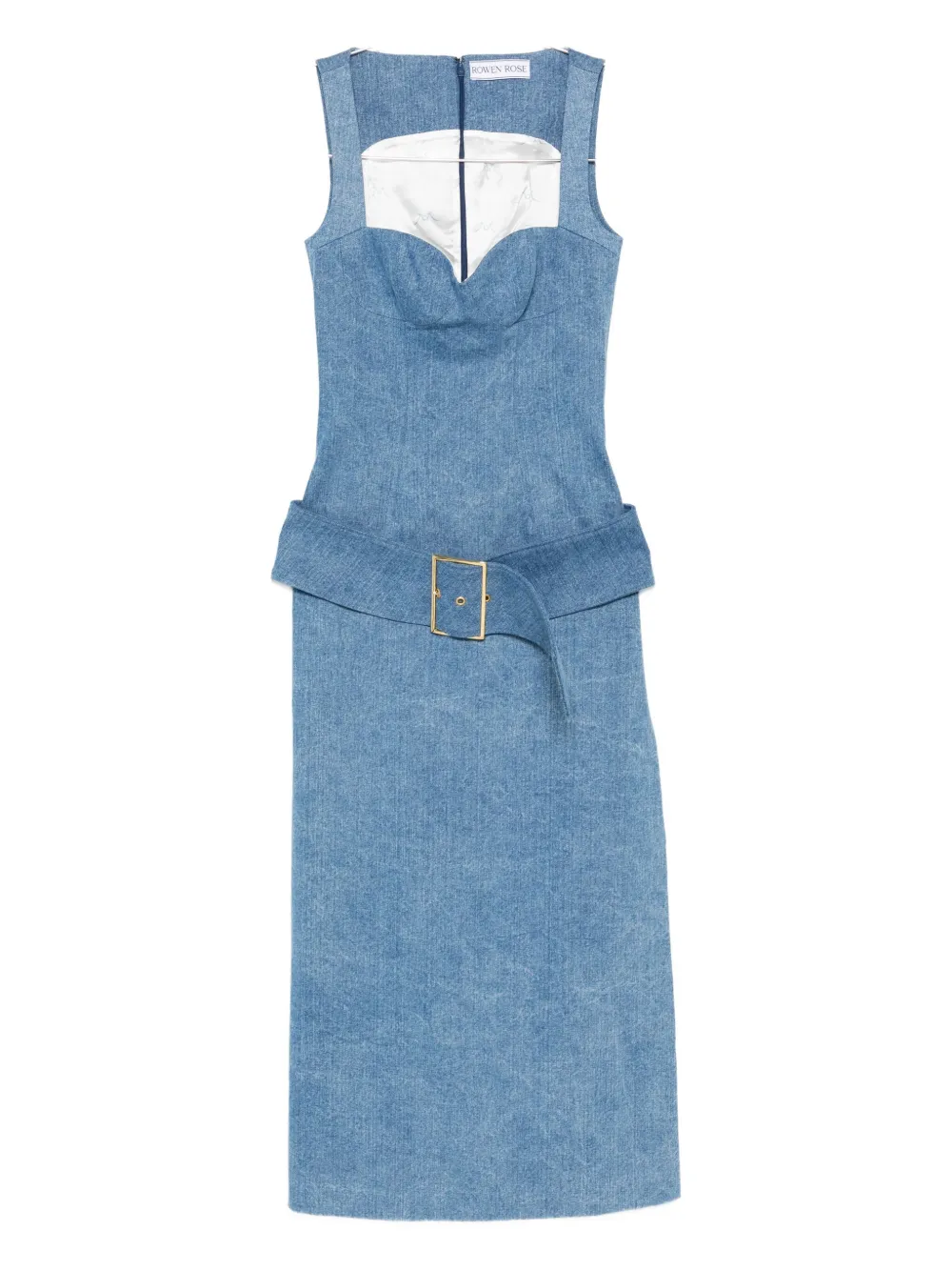 Rowen Rose Belted Denim Midi Dress In Blue