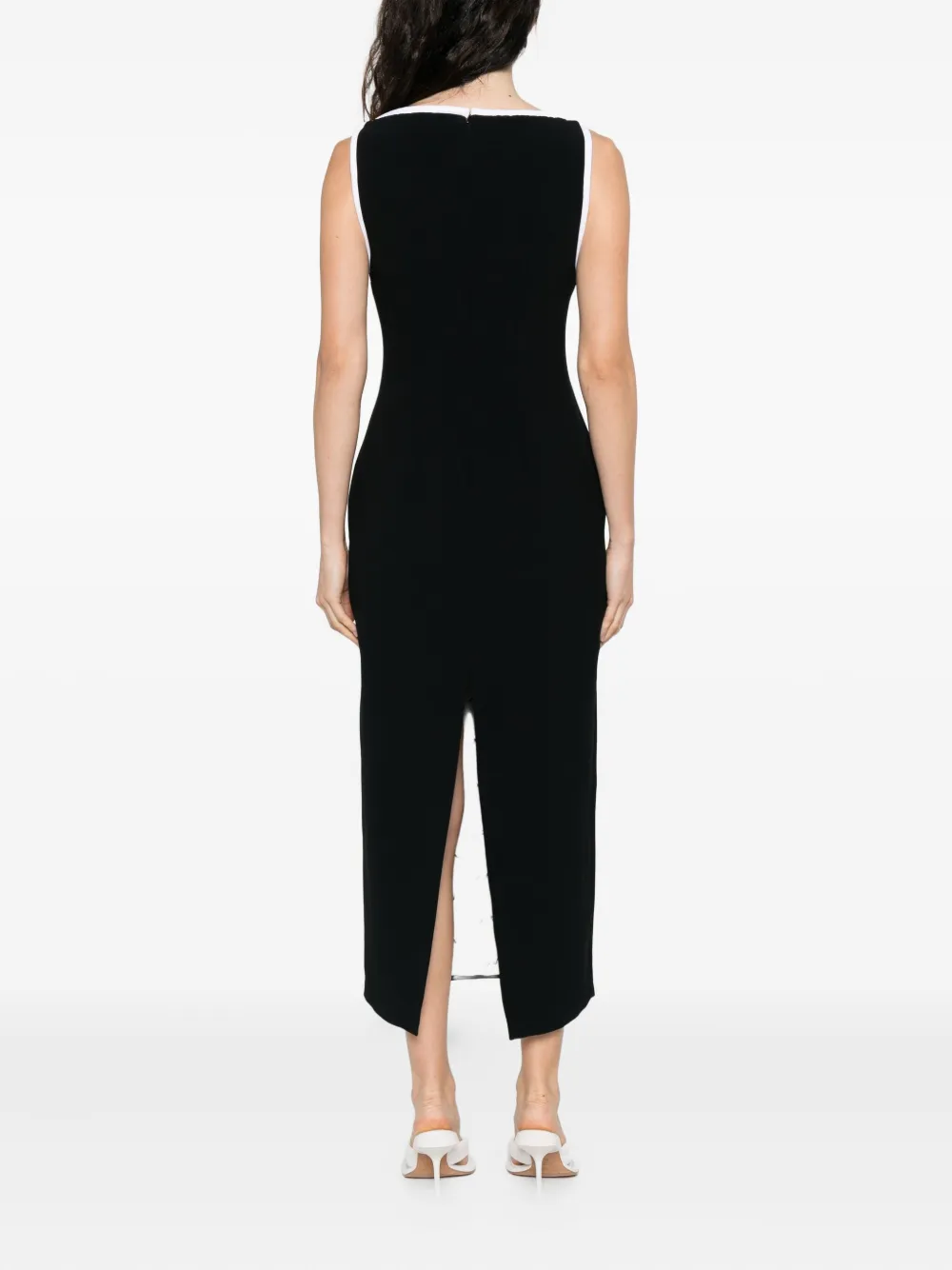 Rowen Rose keyhole-neck sleeveless midi dress Zwart