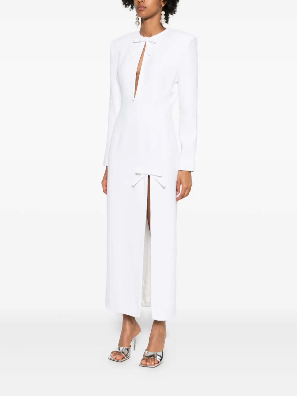 Rowen Rose Bow-detail Side-slit Maxi Dress In White