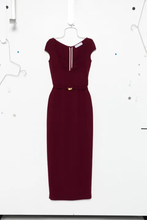 Rowen Rose belted cap-sleeve maxi dress