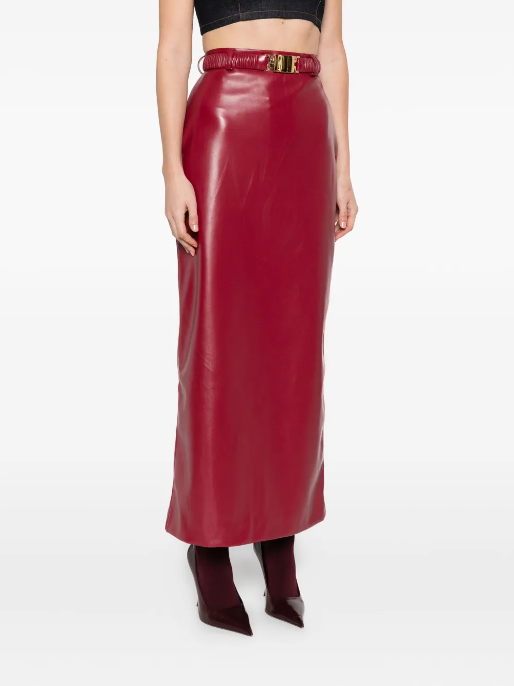 Rowen Rose belted midi skirt Rood