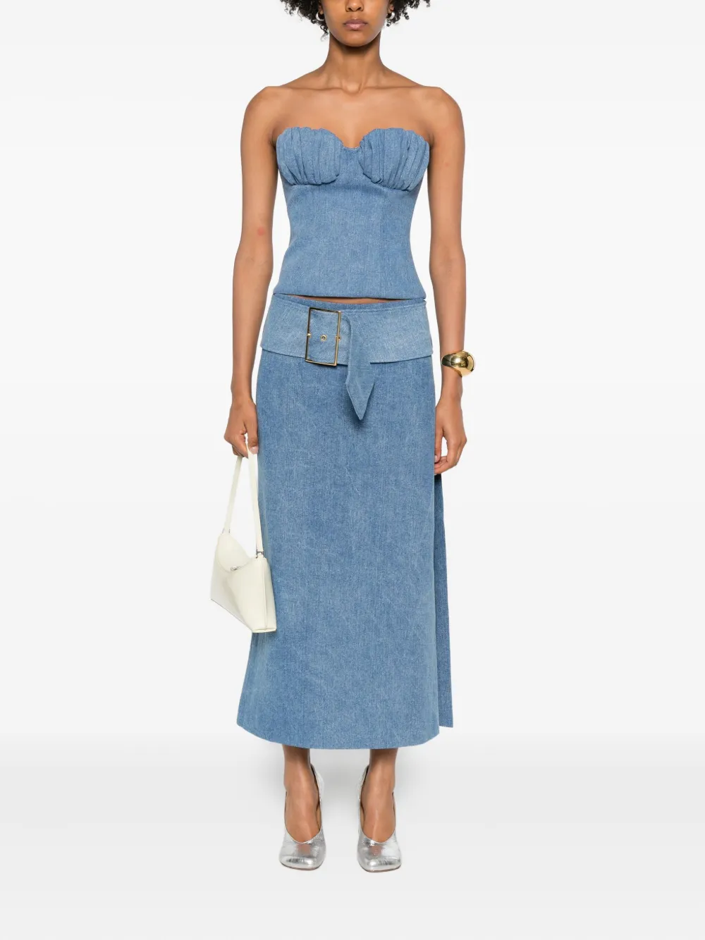 Rowen Rose gathered-detail denim bustier top | Vests & Tank Tops | Image 2