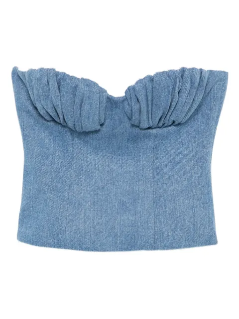 Rowen Rose gathered-detail denim bustier top