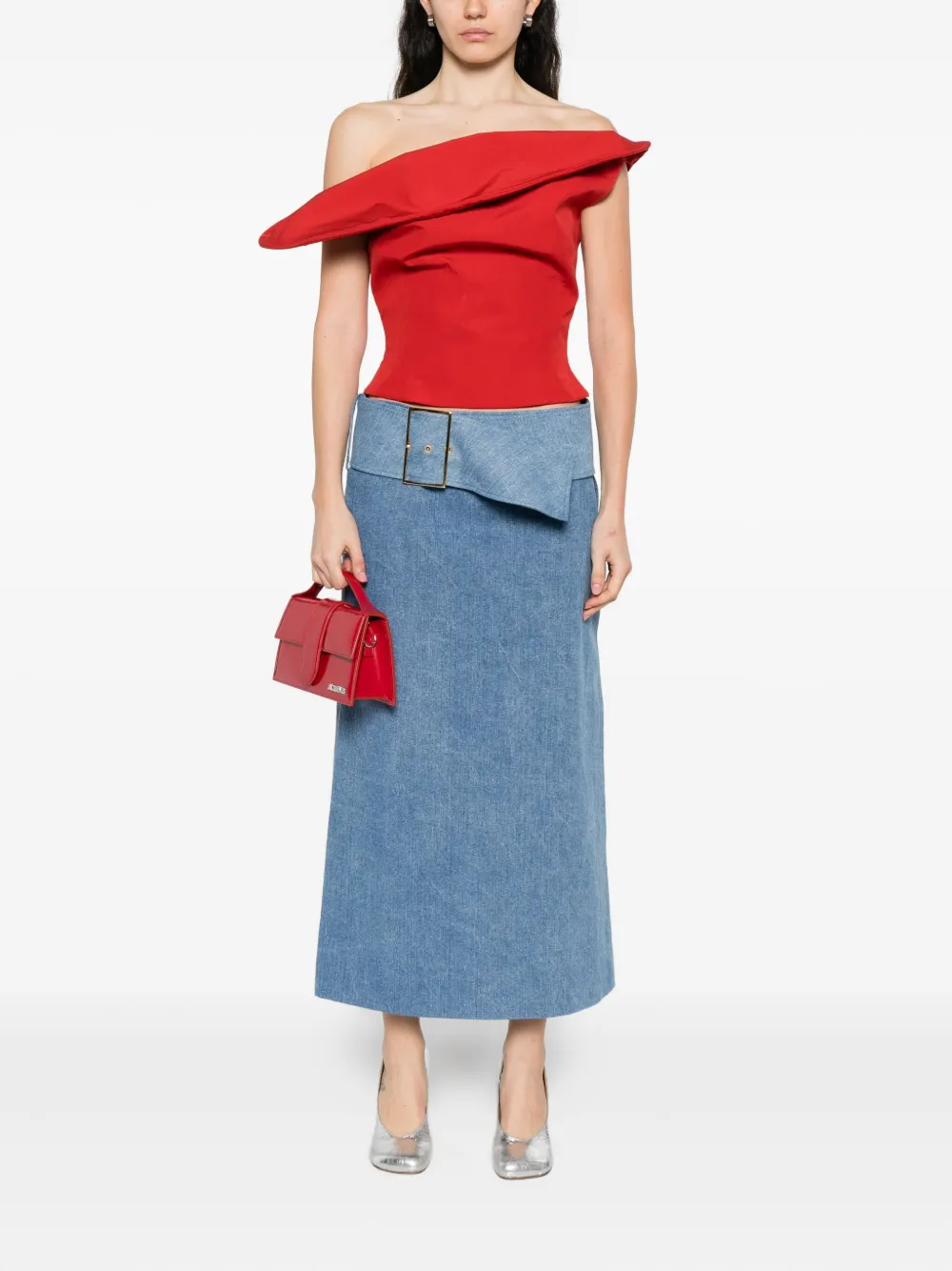 Rowen Rose belted denim midi skirt - Blauw