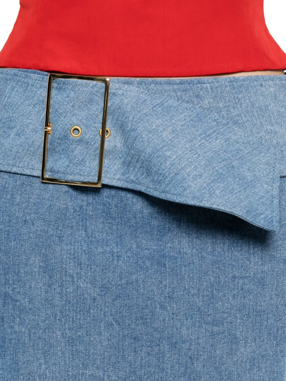 Rowen Rose belted denim midi skirt Blauw
