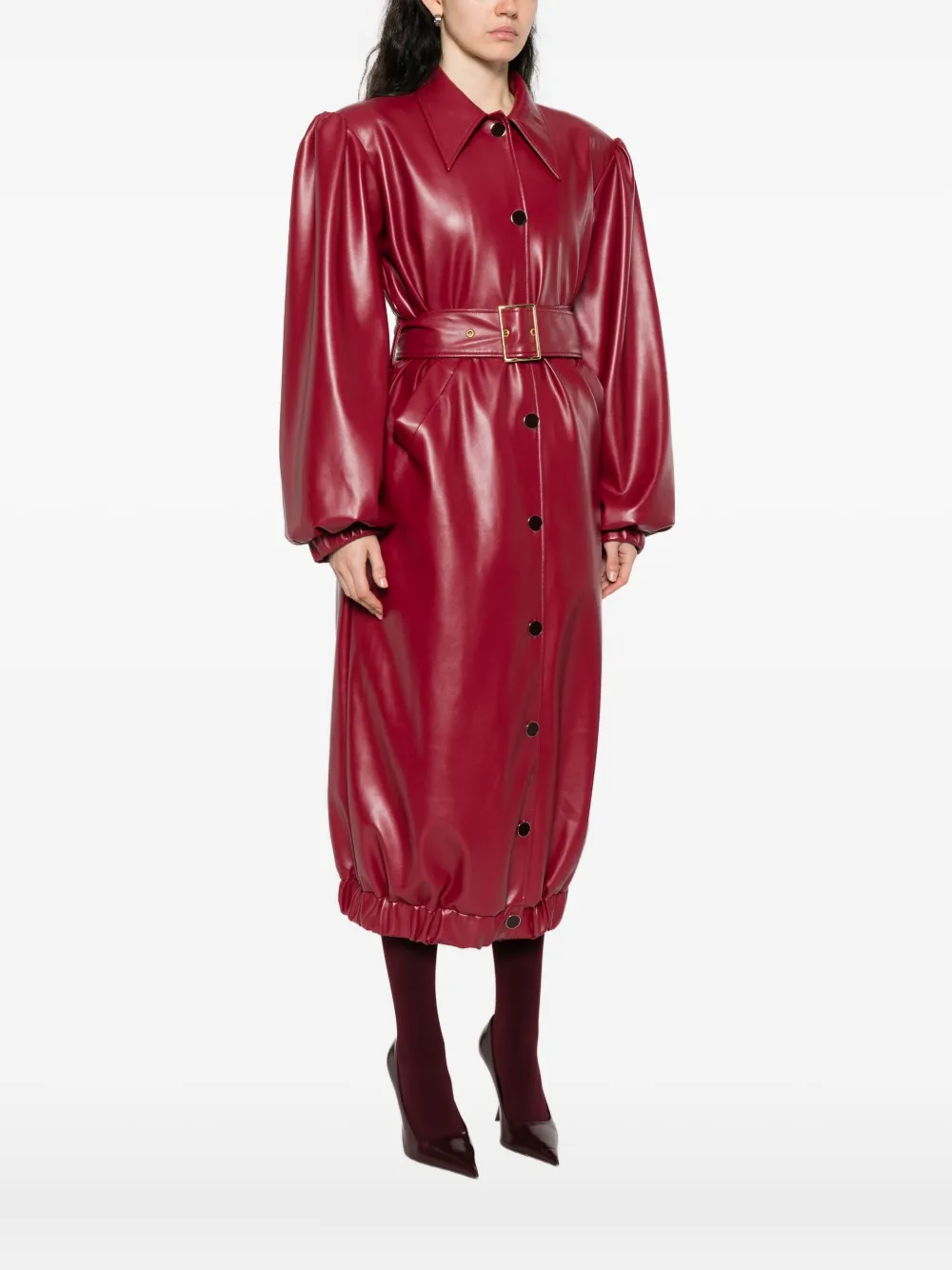 Rowen Rose belted puff-sleeve coat Rood
