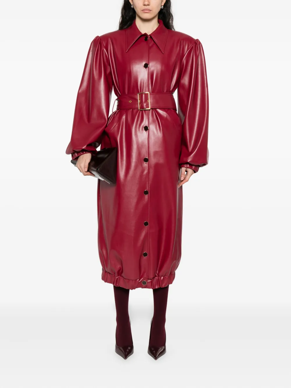 Rowen Rose belted puff-sleeve coat Rood