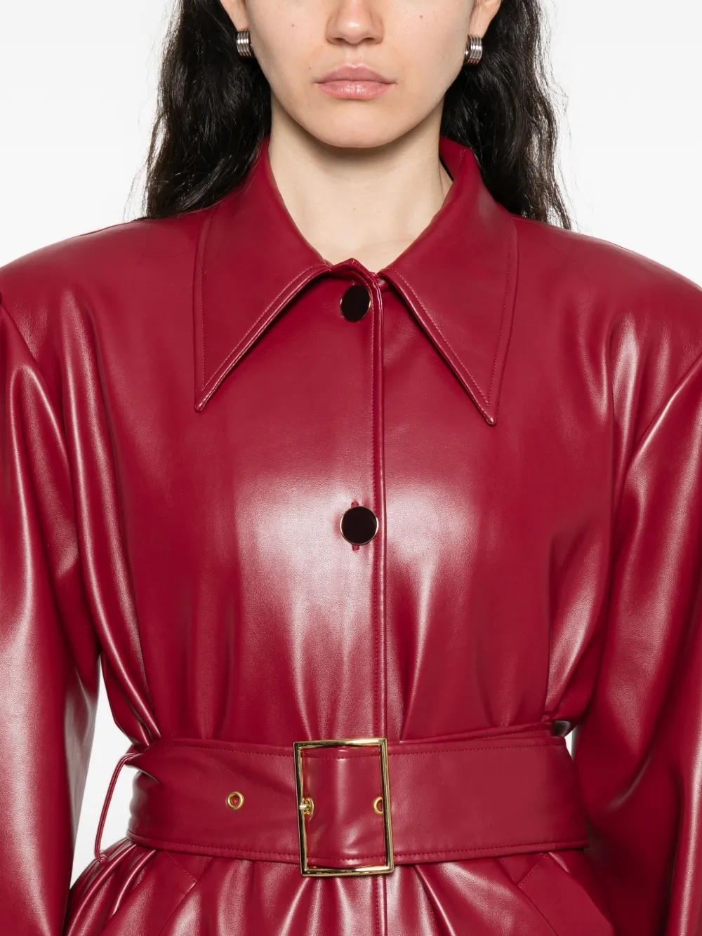 Rowen Rose belted puff-sleeve coat Rood