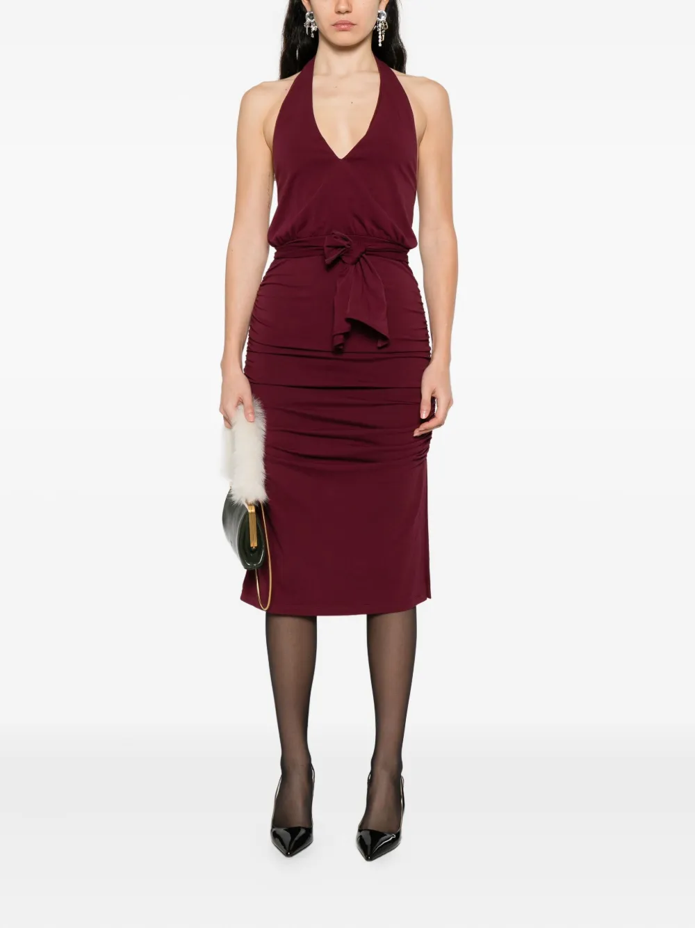 Rowen Rose V-neck draped mini dress - Rood