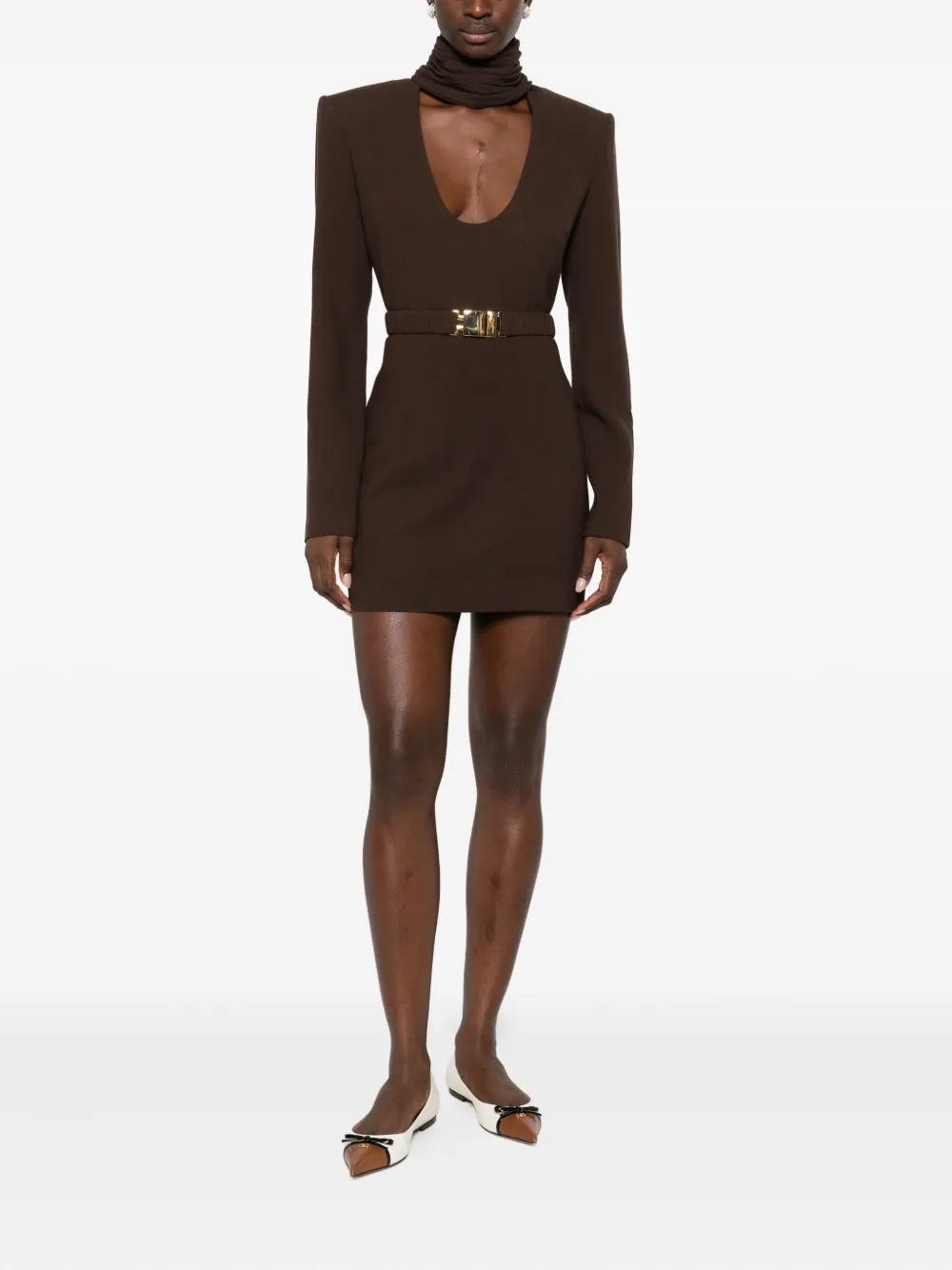Rowen Rose high-neck belted mini dress - Bruin