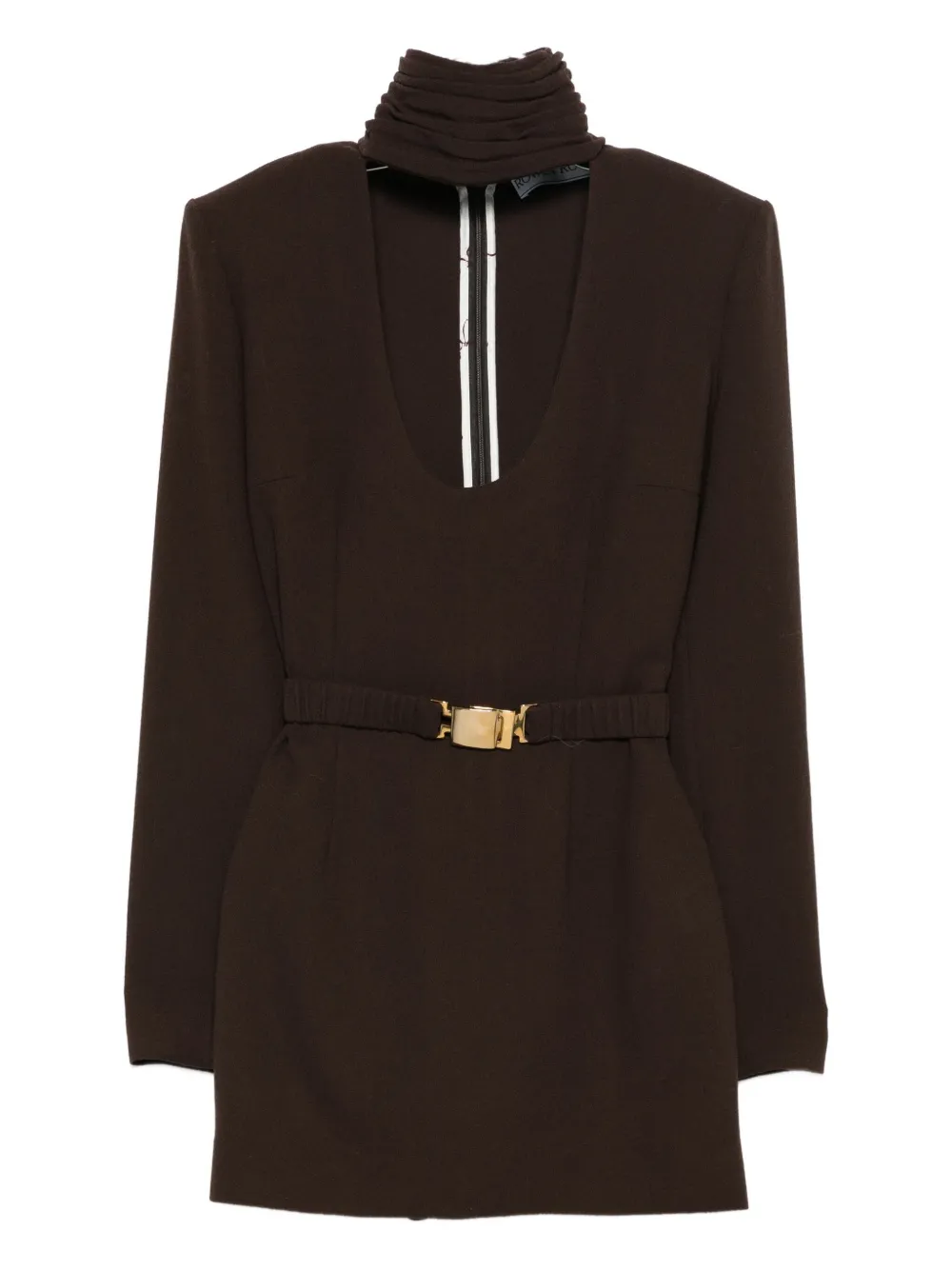Rowen Rose High-neck Belted Mini Dress In Brown