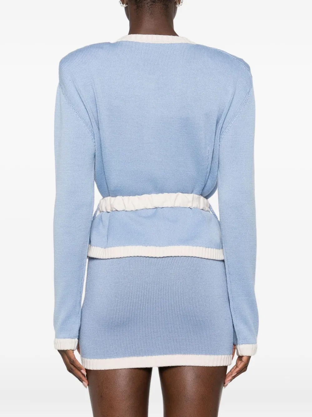 Rowen Rose Two-tone Belted Cardigan In Blue