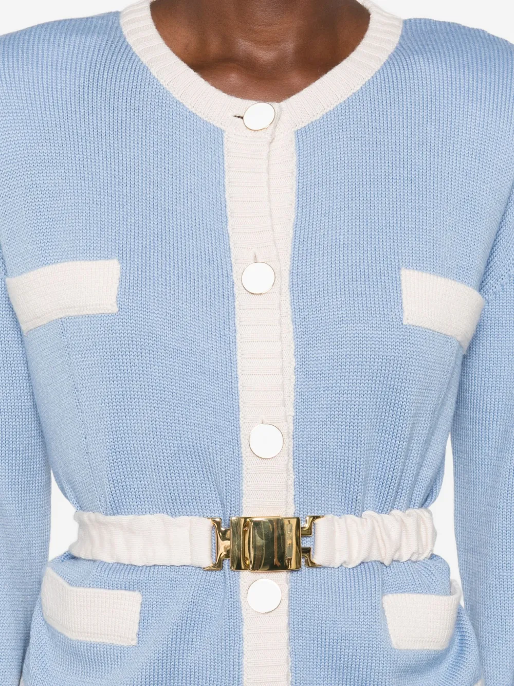 Rowen Rose Two-tone Belted Cardigan In Blue