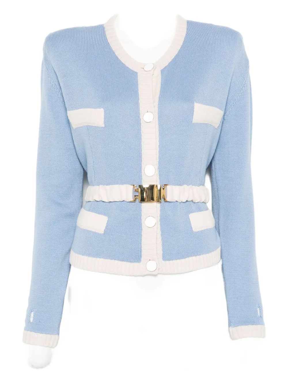 Rowen Rose Two-tone Belted Cardigan In Blue