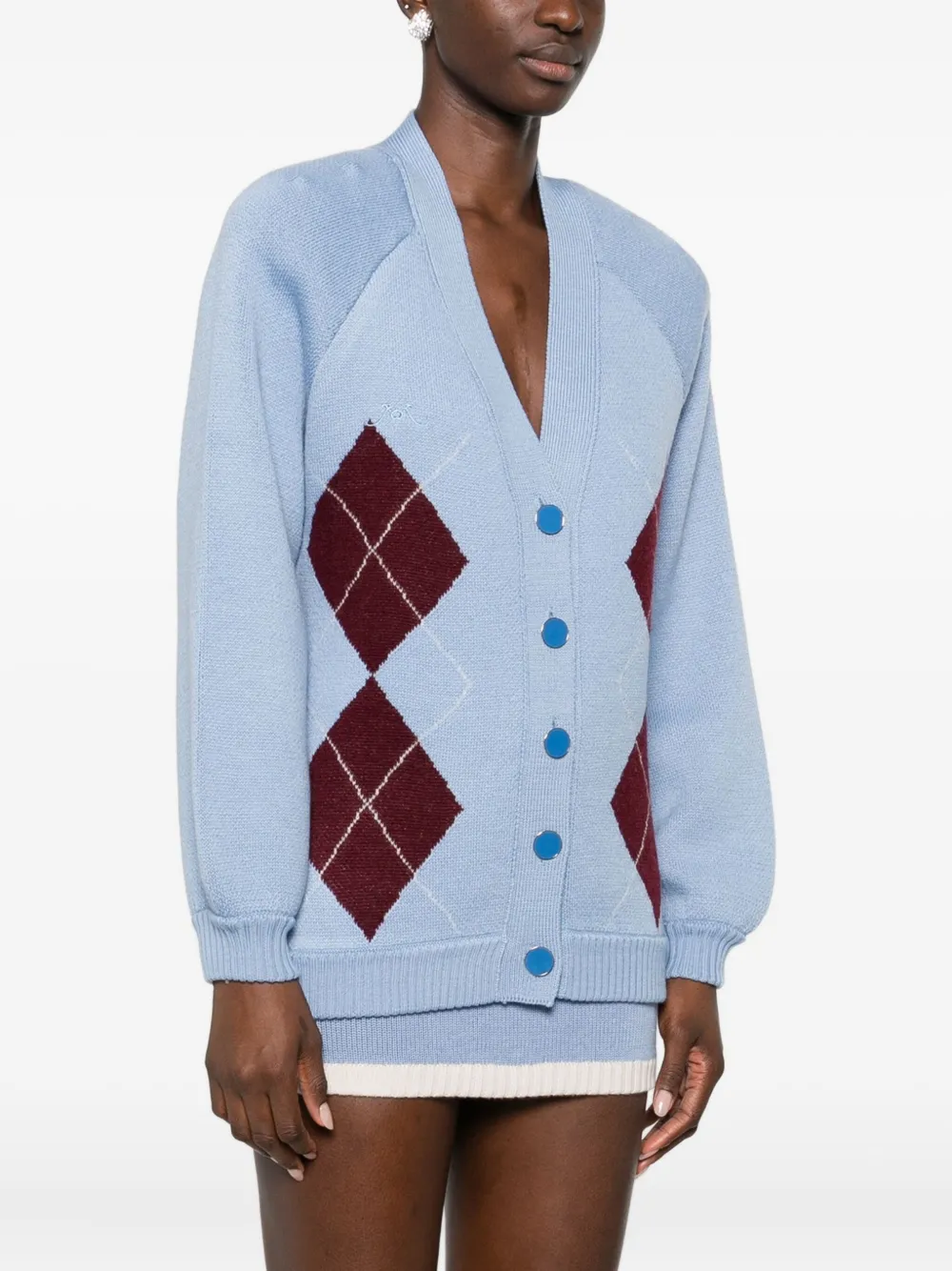 Rowen Rose Argyle-pattern Cardigan In Blue