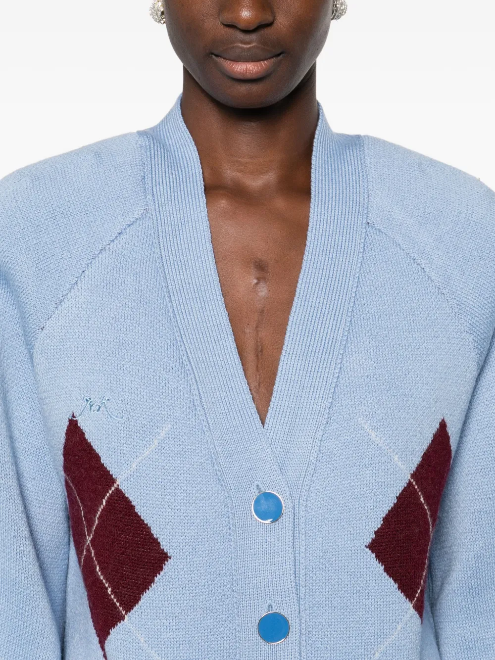 Rowen Rose Argyle-pattern Cardigan In Blue