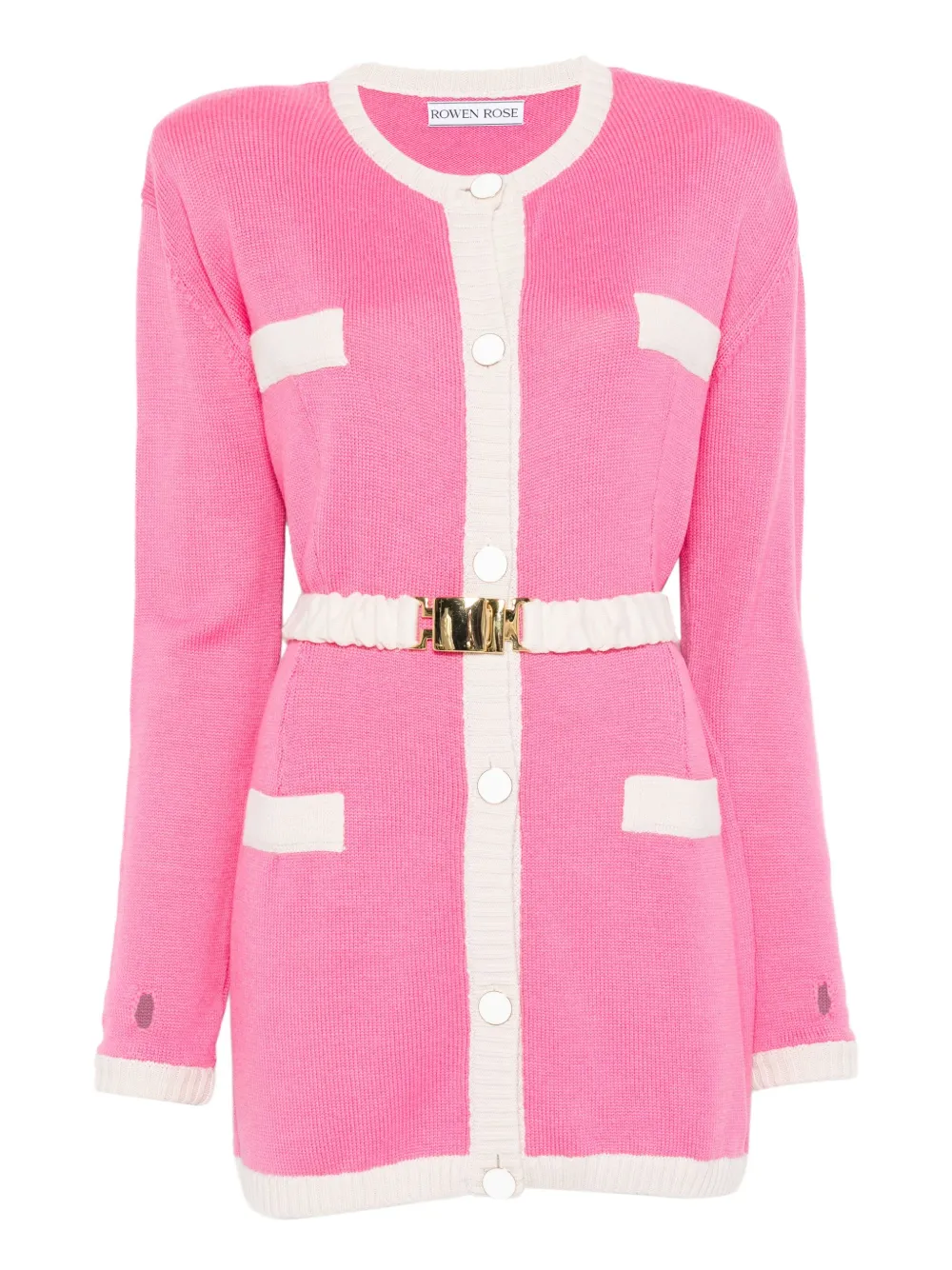 Rowen Rose Cardigan bicolor com cinto | Rosa | Image 1