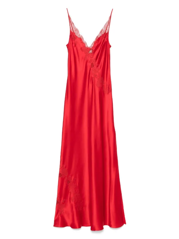 Carine Gilson Sottoveste In Seta e Pizzo Calais Caudry Rosso