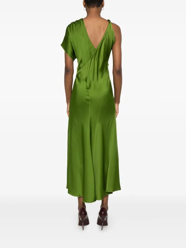 Victoria Beckham Asymmetric Ruched Midi Dress | Green | FARFETCH