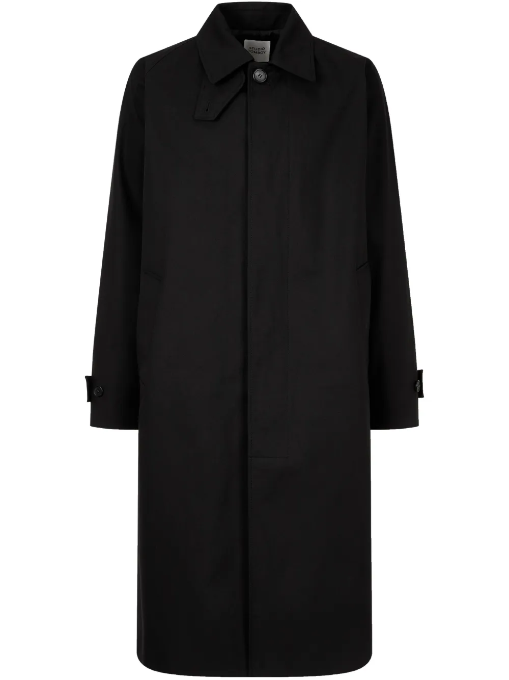 spread-collar trench coat